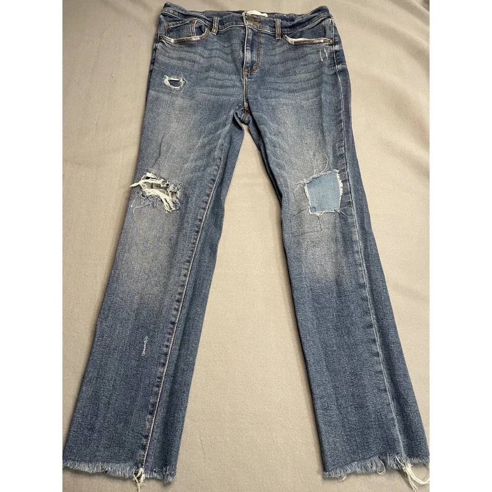 LOFT‎ Modern Straight Leg Distressed Jeans Medium Wash Raw Hem Size 6 28(26)